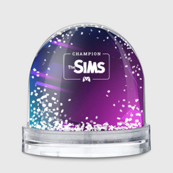 Игрушка Снежный шар The Sims gaming champion: рамка с лого и джойстиком на неоновом фоне