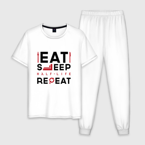 Мужская пижама хлопок с принтом Надпись: eat sleep Half-Life repeat, вид спереди #2