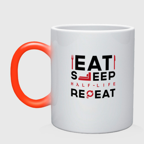 Кружка хамелеон с принтом Надпись: eat sleep Half-Life repeat, вид спереди #2