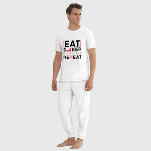 Мужская пижама хлопок с принтом Надпись: eat sleep Half-Life repeat, вид сбоку #3