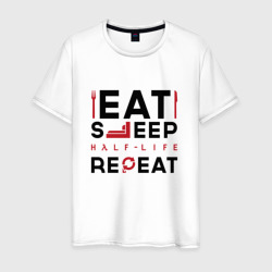 Мужская футболка хлопок Надпись: eat sleep Half-Life repeat