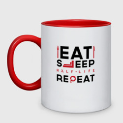 Кружка двухцветная Надпись: eat sleep Half-Life repeat