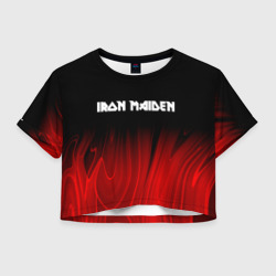 Женская футболка Crop-top 3D Iron Maiden red plasma