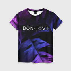 Женская футболка 3D Bon Jovi neon monstera