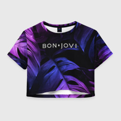 Женская футболка Crop-top 3D Bon Jovi neon monstera