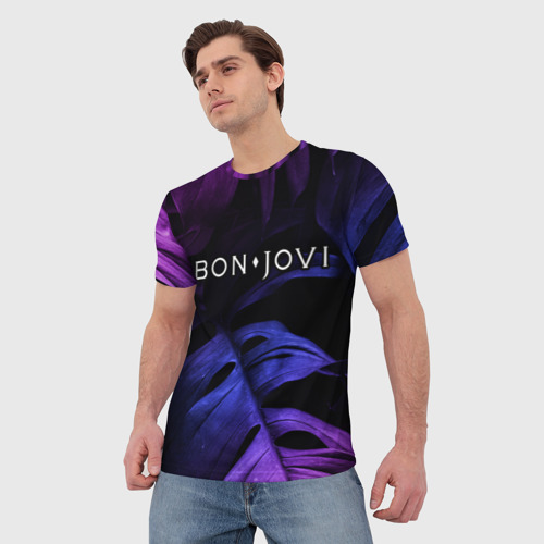 Мужская футболка 3D Bon Jovi neon monstera, цвет 3D печать - фото 3