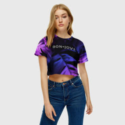 Женская футболка Crop-top 3D Bon Jovi neon monstera - фото 2