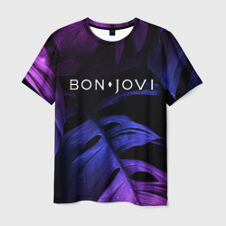 Мужская футболка 3D Bon Jovi neon monstera