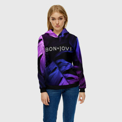 Женская толстовка 3D Bon Jovi neon monstera - фото 2