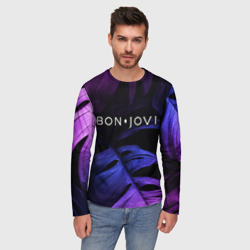 Мужской лонгслив 3D Bon Jovi neon monstera - фото 2