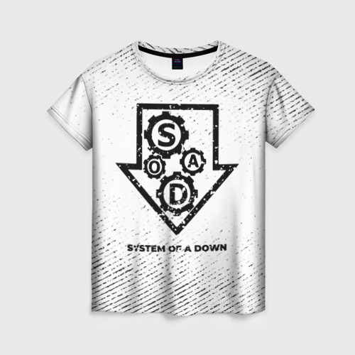 Женская футболка 3D с принтом System of a Down с потертостями на светлом фоне, вид спереди #2
