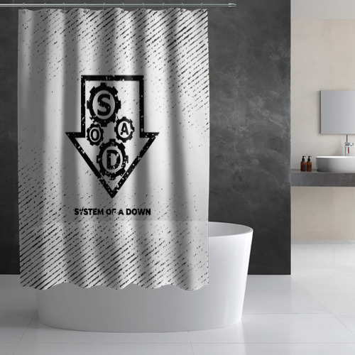 Штора 3D для ванной System of a Down с потертостями на светлом фоне - фото 3