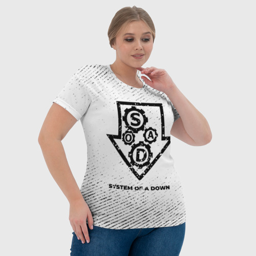 Женская футболка 3D с принтом System of a Down с потертостями на светлом фоне, фото #4
