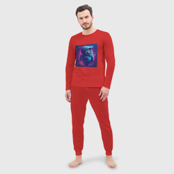 Мужская пижама с лонгсливом хлопок Сова в неоновых красках - фото 2