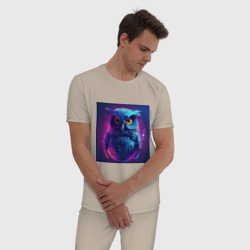 Мужская пижама хлопок Сова в неоновых красках - фото 2