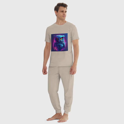 Мужская пижама хлопок Сова в неоновых красках, цвет миндальный - фото 5
