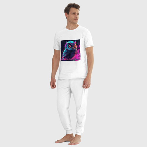 Мужская пижама хлопок Сова в неоновом свете, цвет белый - фото 5