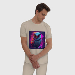 Мужская пижама хлопок Сова в красках неона - фото 2