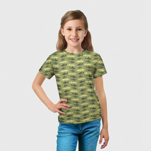 Детская футболка 3D с принтом Камуфляж рыболовный, вид сбоку #3