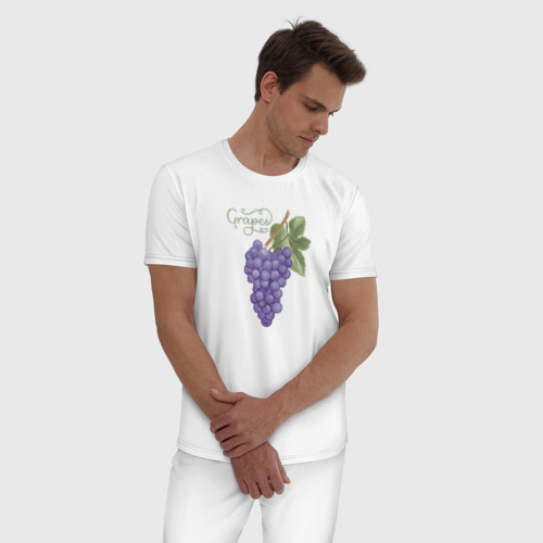 Мужская пижама хлопок Гроздь винограда, цвет белый - фото 3