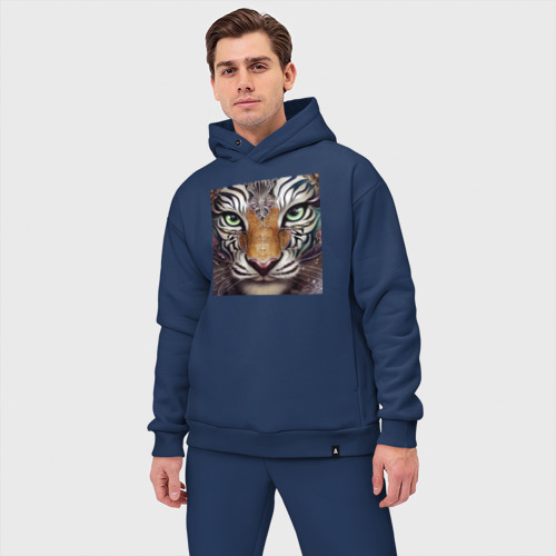Мужской костюм oversize хлопок с принтом Взгляд тигра, фото на моделе #1