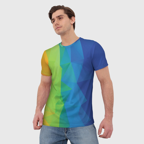 Мужская футболка 3D с принтом Многоцветные многоугольники, фото на моделе #1