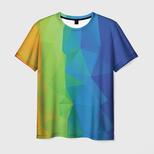 Мужская футболка 3D с принтом Многоцветные многоугольники, вид спереди #2