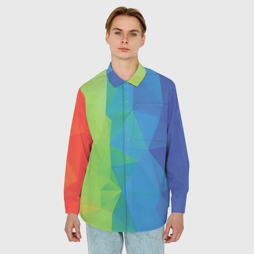 Мужская рубашка oversize 3D с принтом Многоцветные многоугольники, фото на моделе #1