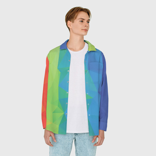 Мужская рубашка oversize 3D с принтом Многоцветные многоугольники, вид сбоку #3