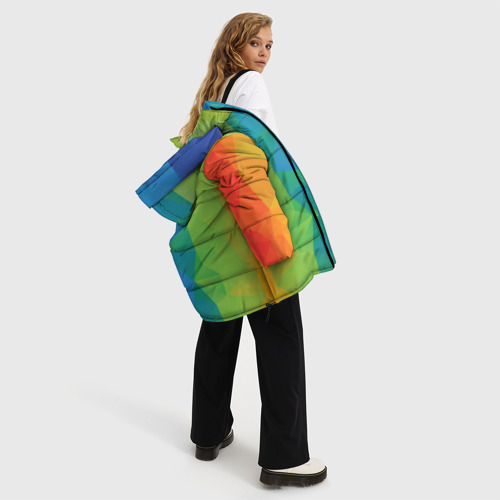 Женская зимняя куртка 3D с принтом Многоцветные многоугольники, вид сбоку #3