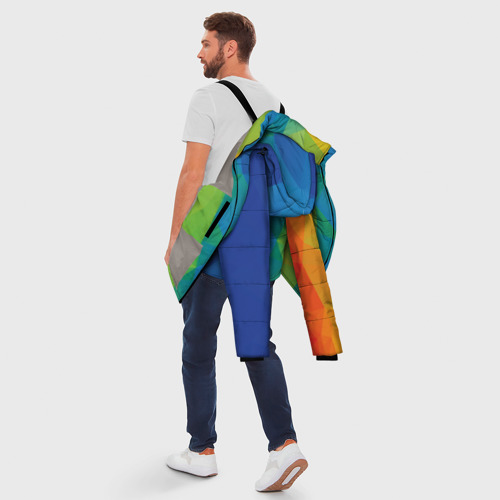 Мужская зимняя куртка 3D с принтом Многоцветные многоугольники, вид сзади #2