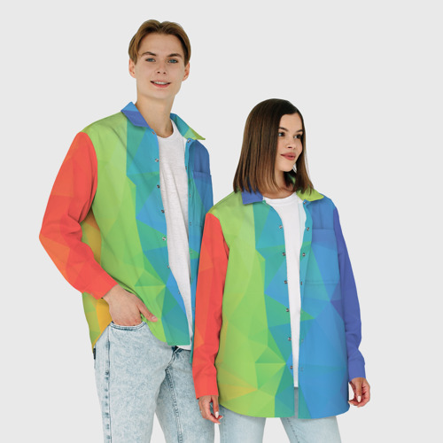 Мужская рубашка oversize 3D с принтом Многоцветные многоугольники, фото #4