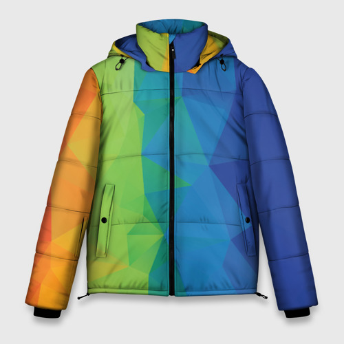 Мужская зимняя куртка 3D с принтом Многоцветные многоугольники, вид спереди #2