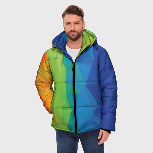 Мужская зимняя куртка 3D с принтом Многоцветные многоугольники, фото на моделе #1