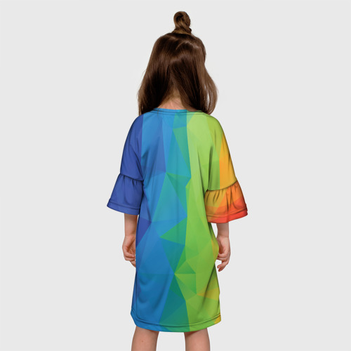 Детское платье 3D с принтом Многоцветные многоугольники, вид сзади #2