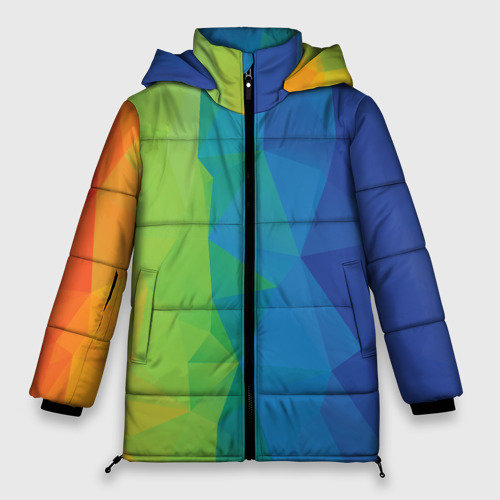 Женская зимняя куртка 3D с принтом Многоцветные многоугольники, вид спереди #2