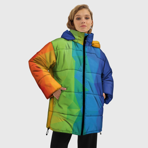 Женская зимняя куртка 3D с принтом Многоцветные многоугольники, фото на моделе #1