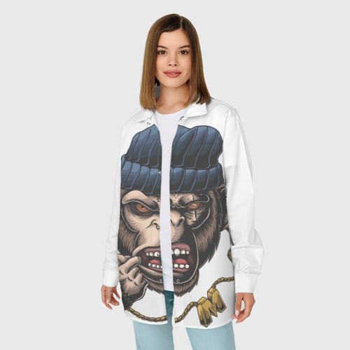 Женская рубашка oversize 3D с принтом Макака гангстер, фото на моделе #1