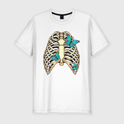 Мужская футболка хлопок Slim С бабочками на скелете