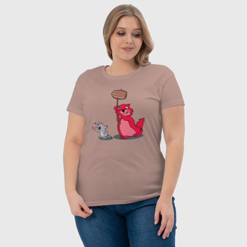 Женская футболка хлопок Мышка и кот дерутся, цвет пыльно-розовый - фото 6