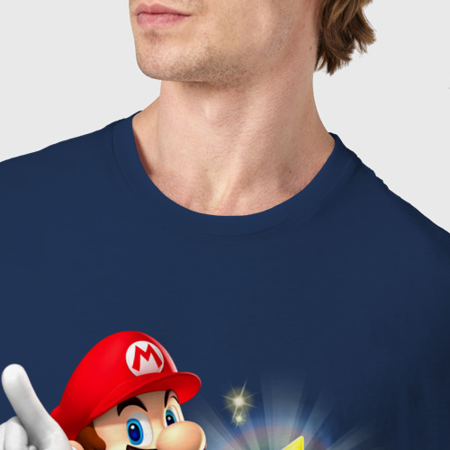 Мужская футболка хлопок Марио держит звезду, цвет темно-синий - фото 6
