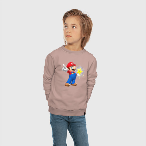 Детский свитшот хлопок Марио держит звезду, цвет пыльно-розовый - фото 5