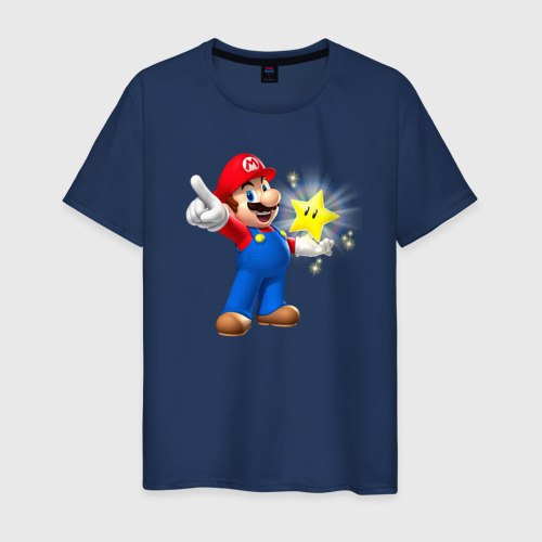 Мужская футболка хлопок Марио держит звезду, цвет темно-синий