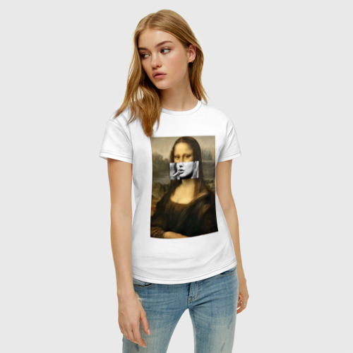 Женская футболка хлопок Мона Лиза Да Винчи, цвет белый - фото 3