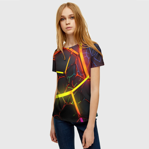 Женская футболка 3D Неоновые трубки, цвет 3D печать - фото 3