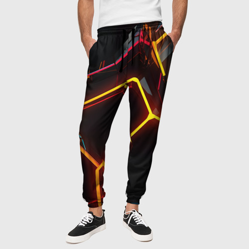 Мужские брюки 3D Неон на черном фоне, цвет 3D печать - фото 4