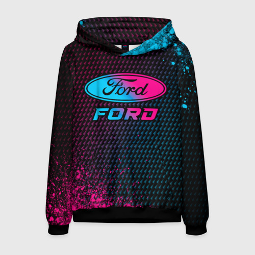 Мужская толстовка 3D с принтом Ford - neon gradient, вид спереди #2