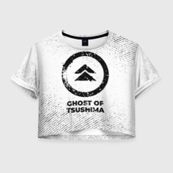 Женская футболка Crop-top 3D Ghost of Tsushima с потертостями на светлом фоне