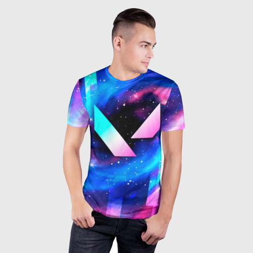 Мужская футболка 3D Slim с принтом Valorant неоновый космос, фото на моделе #1