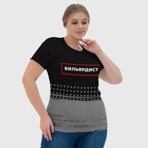 Женская футболка 3D с принтом Бильярдист - в рамке красного цвета, фото #4